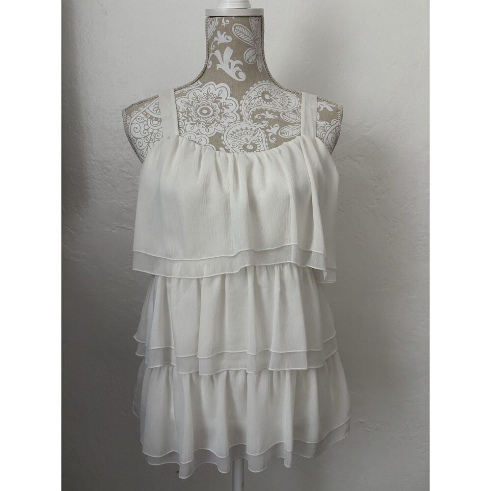 Spense Blouse White Ruffled Tiered Chiffon Sleeveless Top Size Small Layered